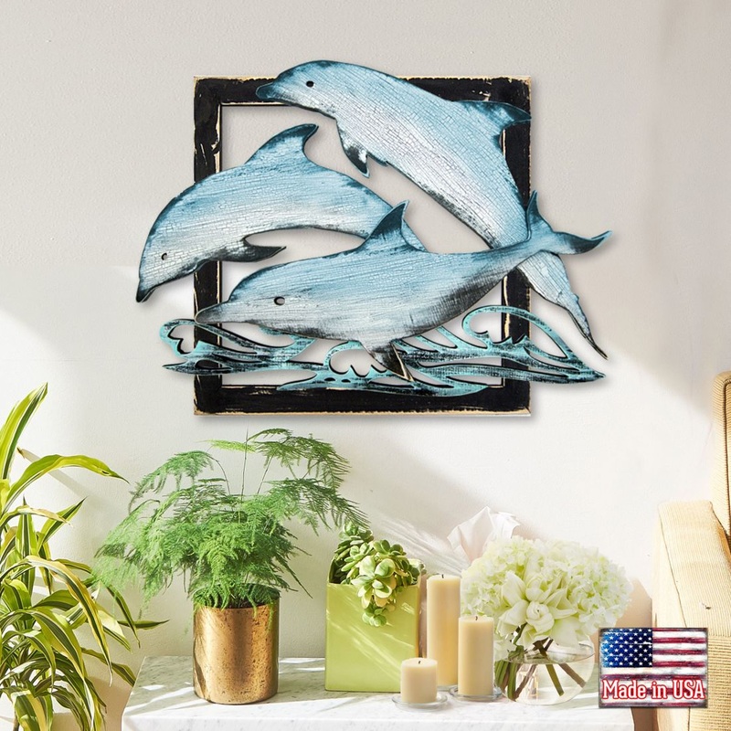 Dolphin Pod Rustic Wooden Wall Decor by G. DeBrekht – Coastal Sea-Life Decor – G98519S3