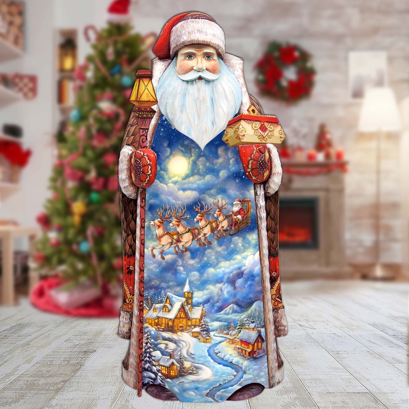 Enchanting Midnight Journey Hand-Painted WOODCARVED Masterpiece Figurine by G. DeBrekht – Santa Snowman Christmas Decor – 215869