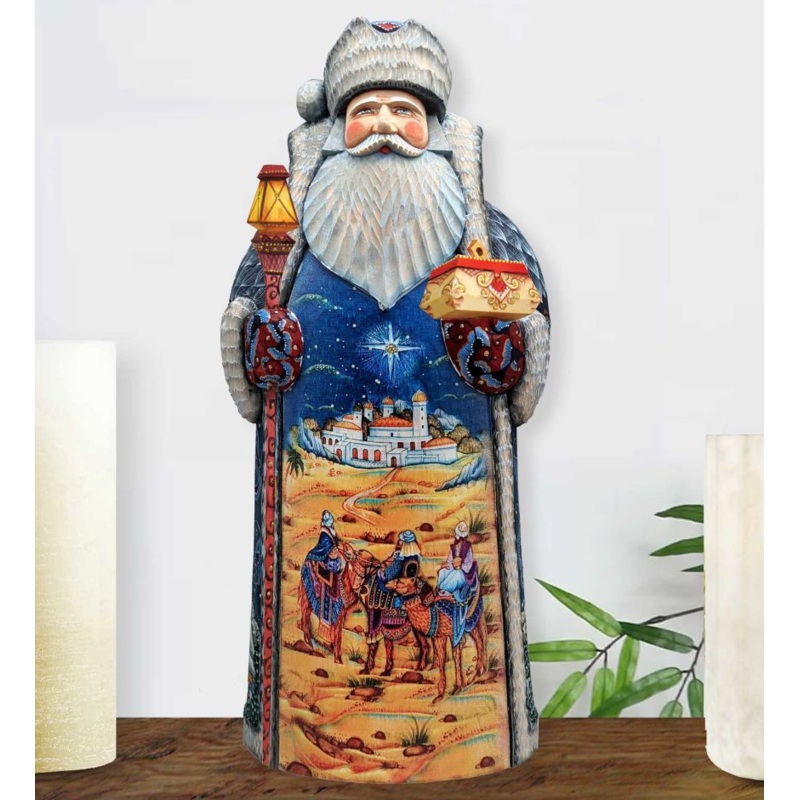 Flight into Egypt Three Kings Santa Hand-Painted WOODCARVED Masterpiece by G. DeBrekht – Nativity Holiday Decor – 215621