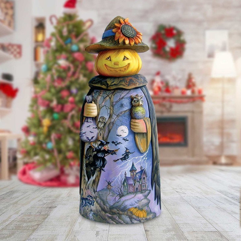 Ghostly Goblin Pumpkin Hand-Painted WOODCARVED Masterpiece by G. DeBrekht – Thanksgiving Halloween Decor – 241970 – SPECIAL ORDER *** PRE-ORDER – Handmade Just for You! ***