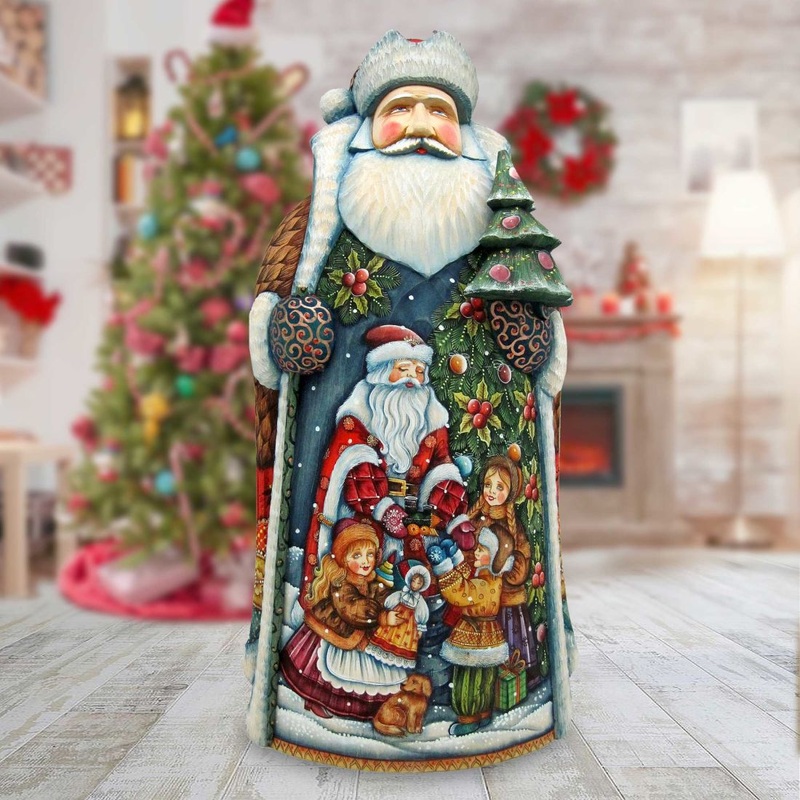 Gift Giving Children with Tree Hand-Painted WOODCARVED Masterpiece by G. DeBrekht – Christmas Decor – 215635