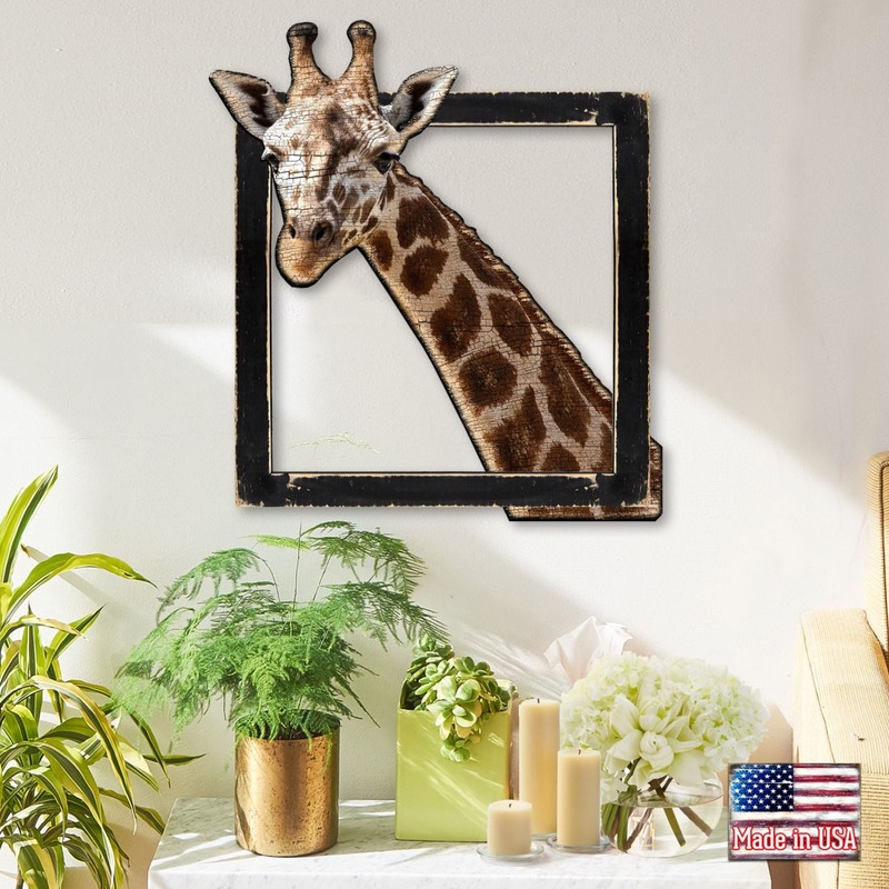 Giraffe Rustic  Wooden Wall Decor by G. DeBrekht – Nature Wildlife Decor  – G982312S