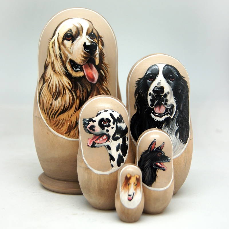 Golden Cavalier King Charles Spaniel Dog Matreshka Nesting Hand-Painted Doll Set of 5 by G. DeBrekht – Pets Dog and Cats Decor – 150022