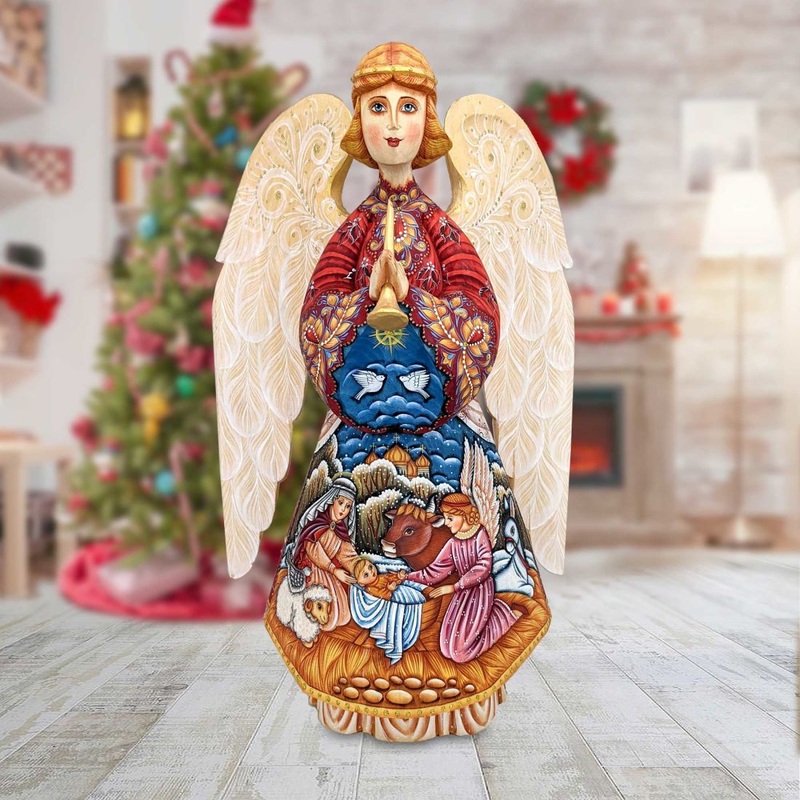 Good Shepherd’s Crib Angel Hand-Painted WOODCARVED Figurine by G. DeBrekht – Nativity Holiday Decor – 250052-2