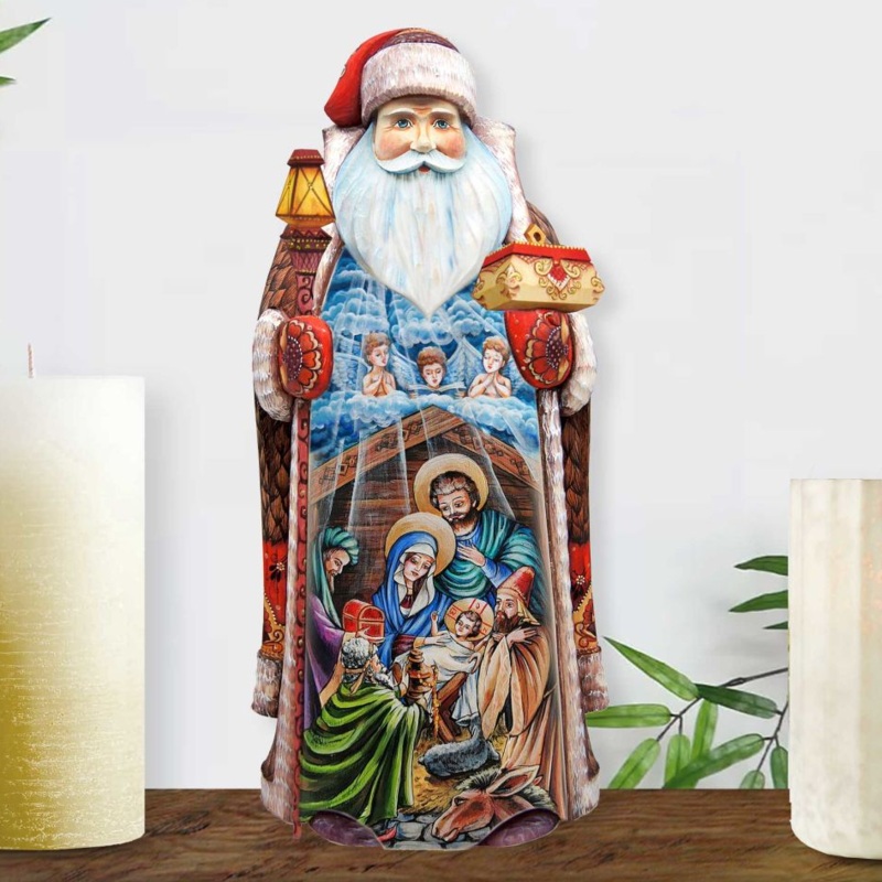 Holy Family Santa Hand-Painted WOODCARVED Masterpiece by G. DeBrekht – Nativity Holiday Decor – 215862