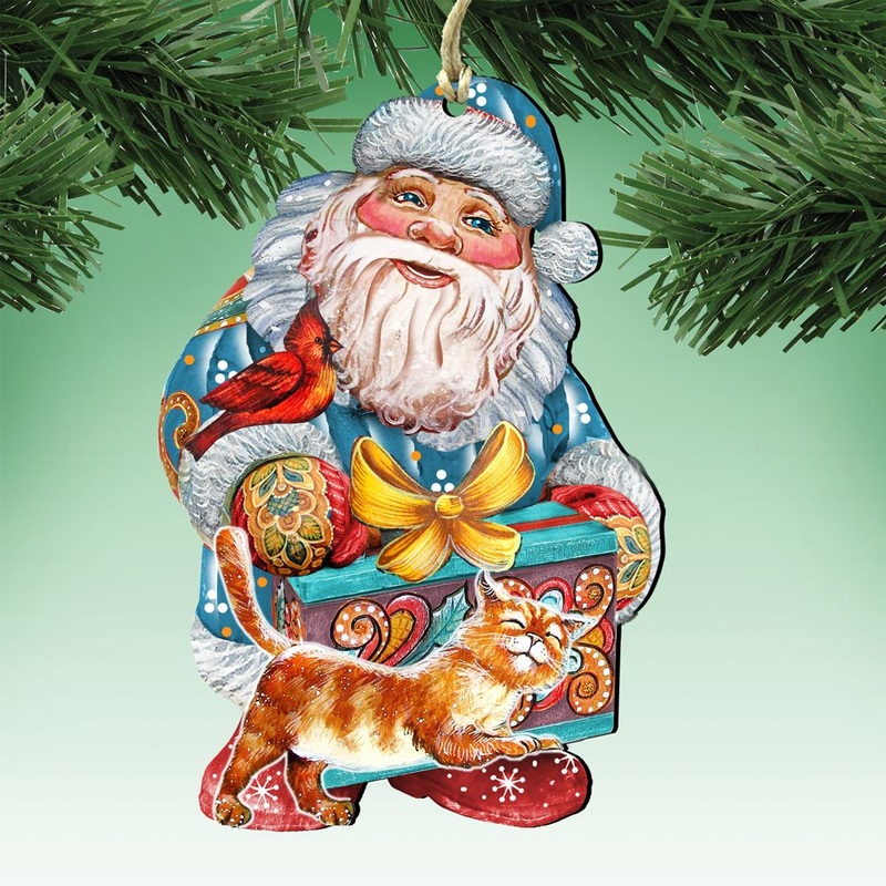 Kitty Santa Wooden Christmas Ornament, by G. DeBrekht 8119175