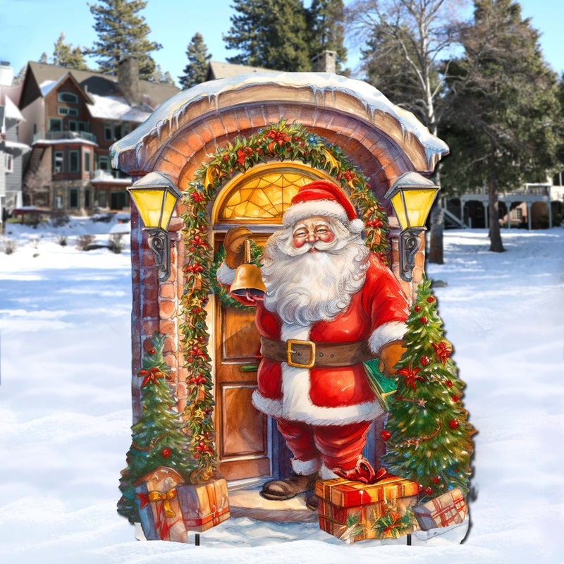 Knocking the Door Santa Outdoor Decor by G. Debrekht – Christmas Santa Snowman Decor – 8611044F