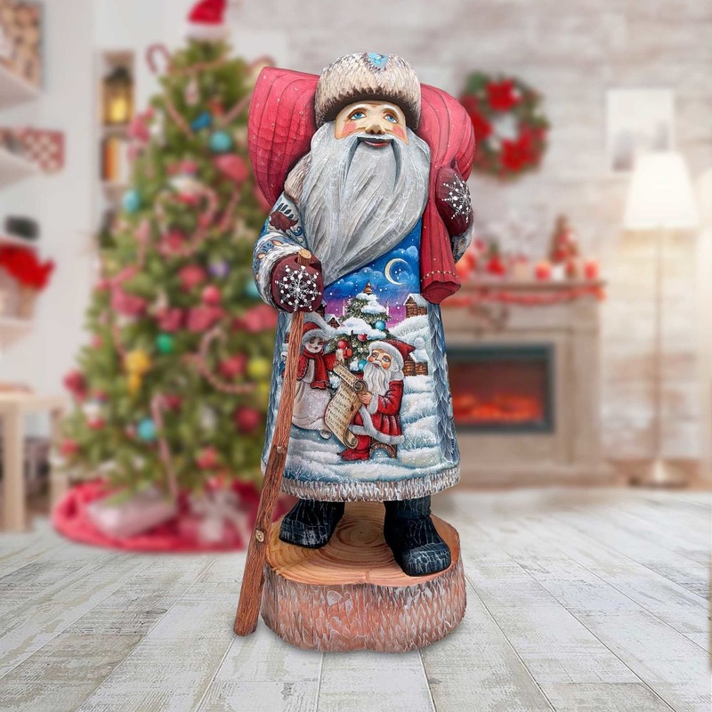 Making a List Checking It Twice Santa Hand-Painted WOODCARVED Figurine by G. DeBrekht – Christmas Decor – 241143-5