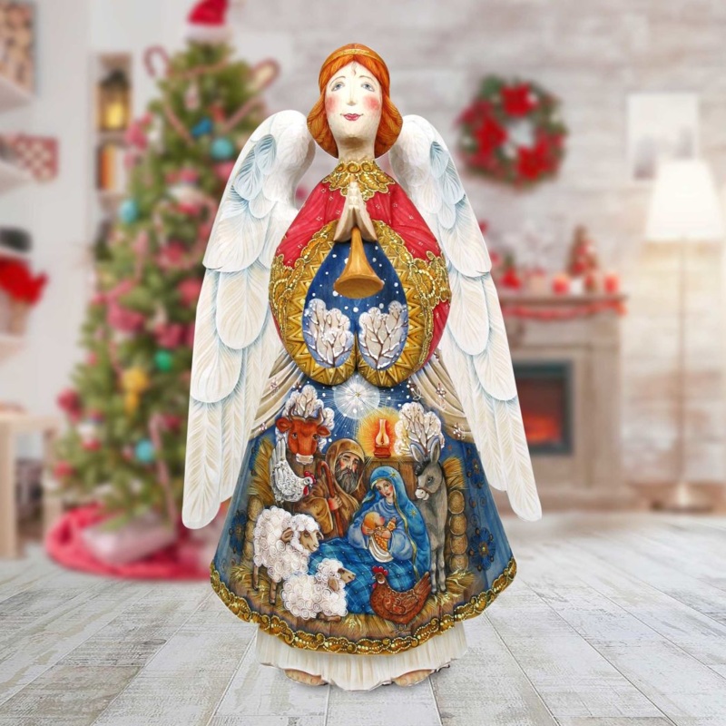 Nativity Angel Devotion Hand-Painted WOODCARVED Masterpiece by G. DeBrekht – Nativity Holiday Decor – 251145 *** PRE-ORDER – Handmade Just for You! ***