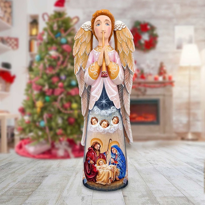Nativity Angel Hand-Painted WOODCARVED Figurine by G. DeBrekht – Nativity Holiday Decor – 250051