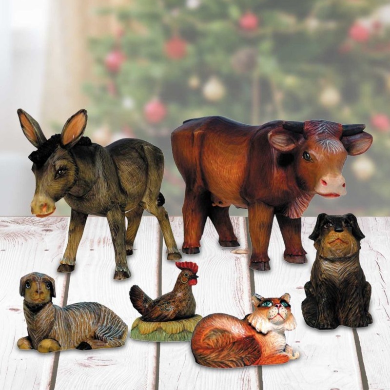Nativity Animals Handcrafted Christmas Figurine Set of 6 by G. DeBrekht – Christmas Santa Snowman Decor – 52624-B6