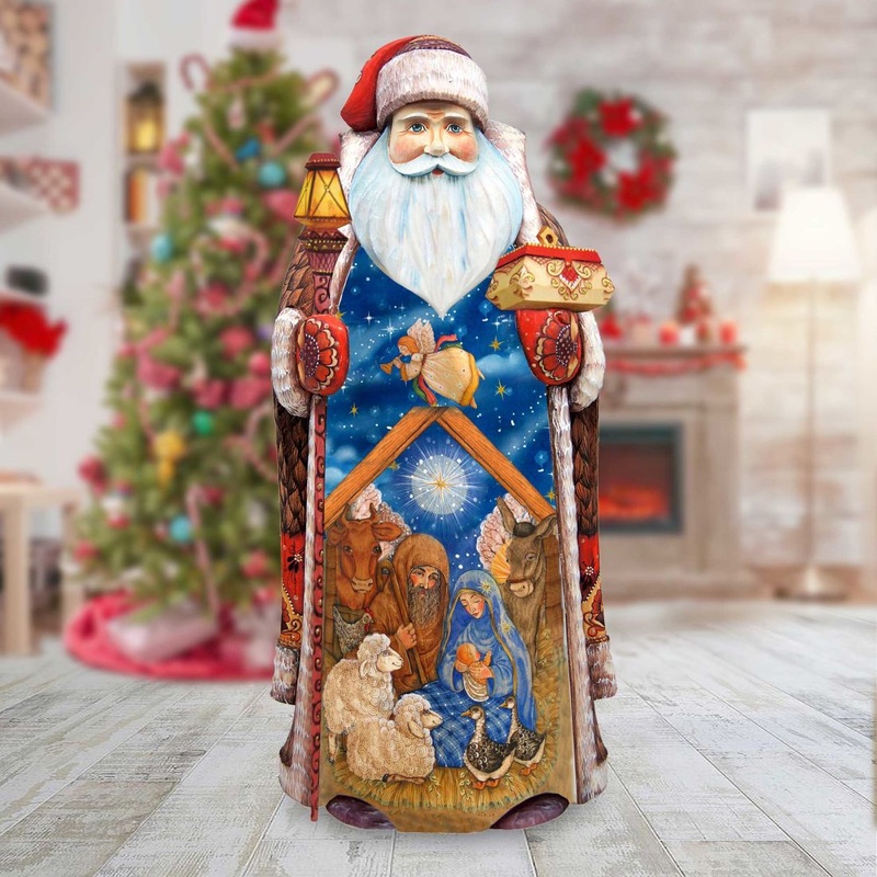 Nativity devotional Santa Hand-Painted WOODCARVED Masterpiece by G. DeBrekht – Nativity Holiday Decor – 215510
