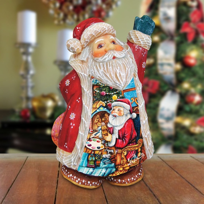 Nativity Workshop Santa Handcrafted Christmas Figurine – G. DeBrekht – Christmas Santa Snowman Decor – 5165122