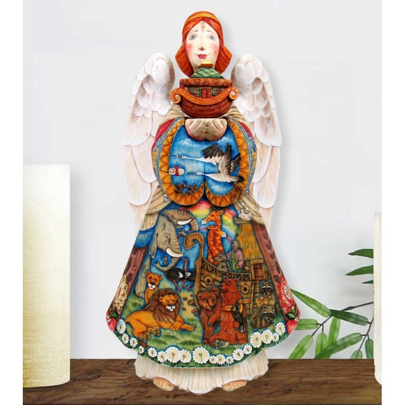 Noah’s Ark Angel Hand-Painted WOODCARVED Masterpiece by G. DeBrekht – Nativity Holiday Decor – 250101 *** PRE-ORDER – Handmade Just for You! ***