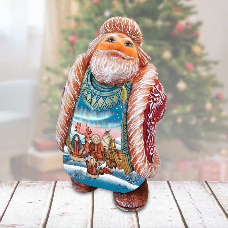 North Pole Looking Up Santa Handcrafted Christmas Figurine – G. DeBrekht – Christmas Santa Snowman Decor – 534523