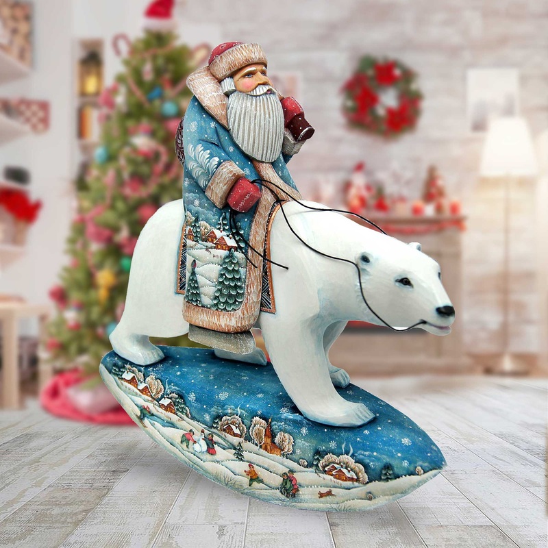 Polar Bear Santa Hand-Painted WOODCARVED Masterpiece by G. DeBrekht – Wildlife Holiday Decor – 216382