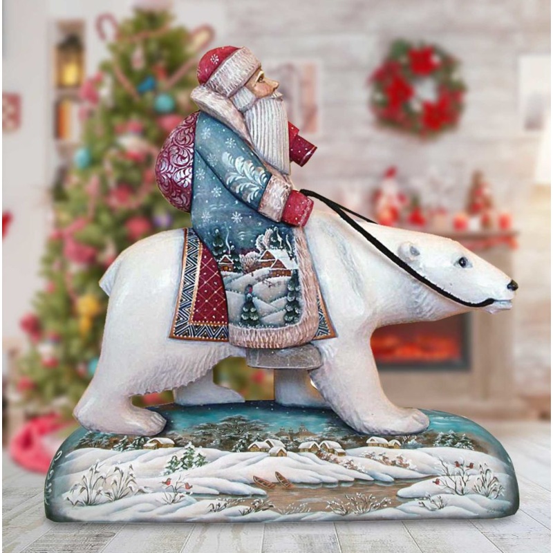 Polar Bear Santa Hand-Painted WOODCARVED Masterpiece by G. DeBrekht – Wildlife Holiday Decor – 216383