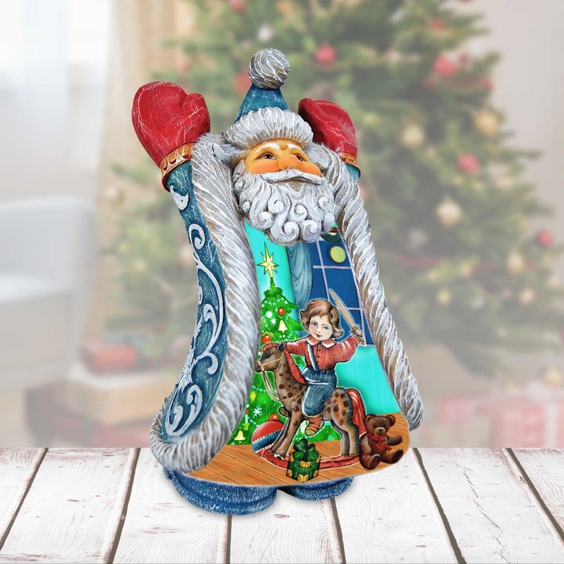 Rocking Horse Fun Santa Handcrafted Christmas Figurine – G. DeBrekht – Christmas Santa Snowman Decor – 531223