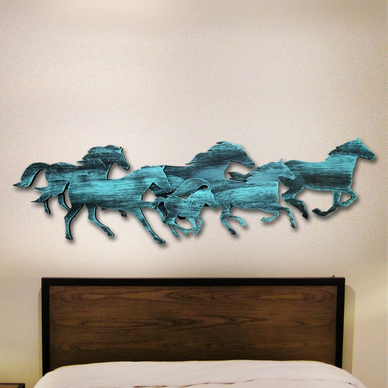 Running Herd of Horses Wooden Wall Decor by G. DeBrekht – Nature Wildlife Decor  – G98158SX