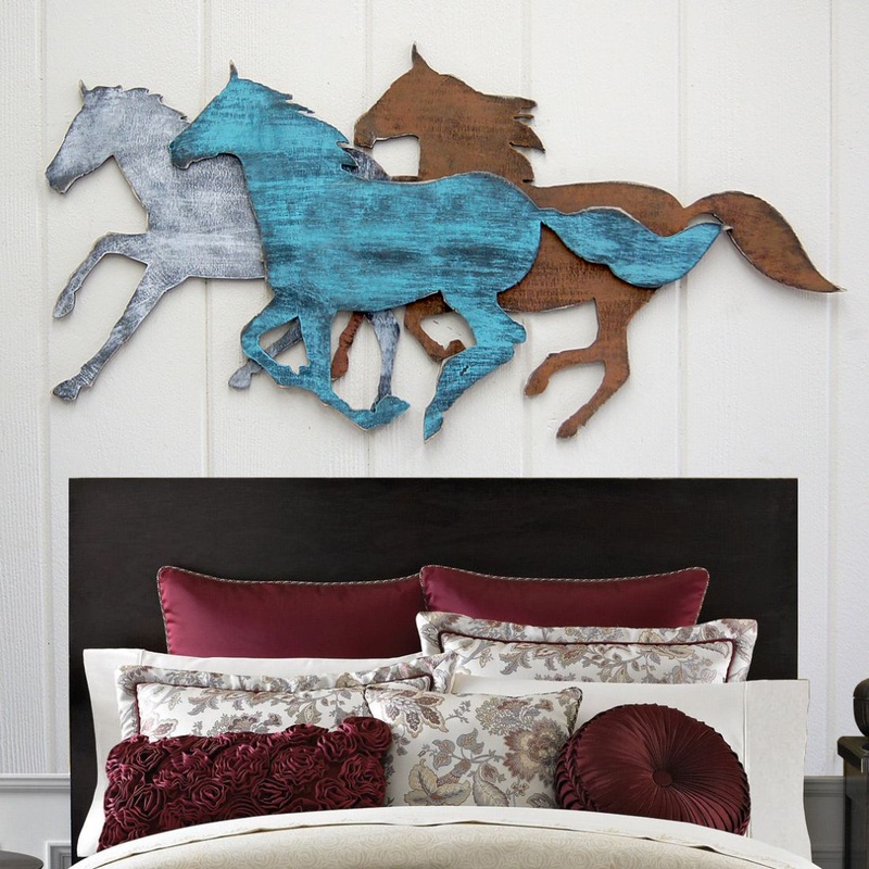 Rustic Horse Herd Wooden Wall Decor by G. DeBrekht – Nature Wildlife Decor  – G98150S3