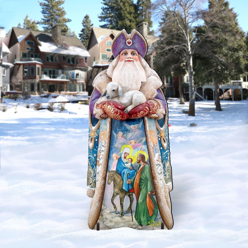 Santa and the Guardian Angels Christmas Outdoor Scene by G. DeBrekht – Christmas Santa Snowman Decor – 811832F