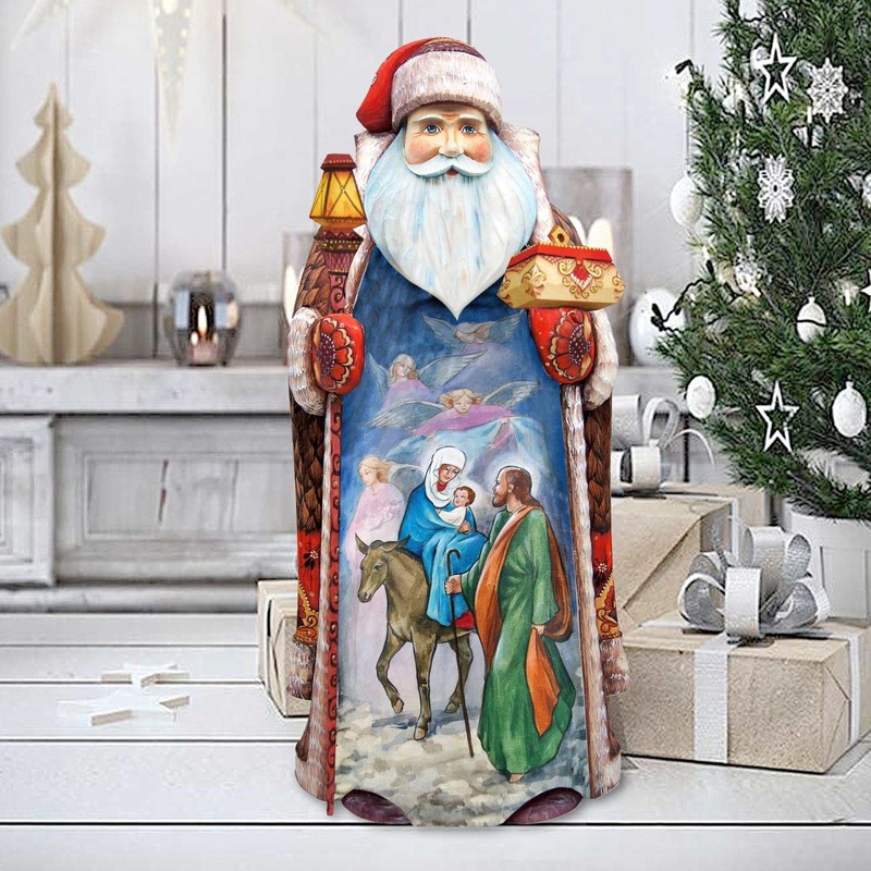Santa and the Guardian Angels Hand-Painted WOODCARVED Masterpiece by G. DeBrekht – Nativity Holiday Decor – 215861