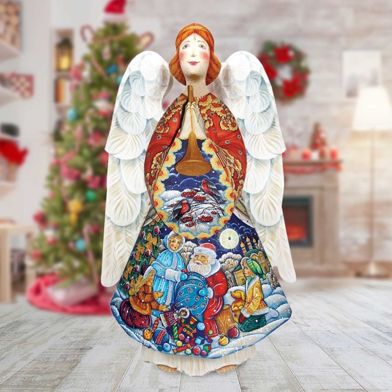 Santa Gift Giver Angel Hand-Painted WOODCARVED Masterpiece by G. DeBrekht – Nativity Holiday Decor – 251146