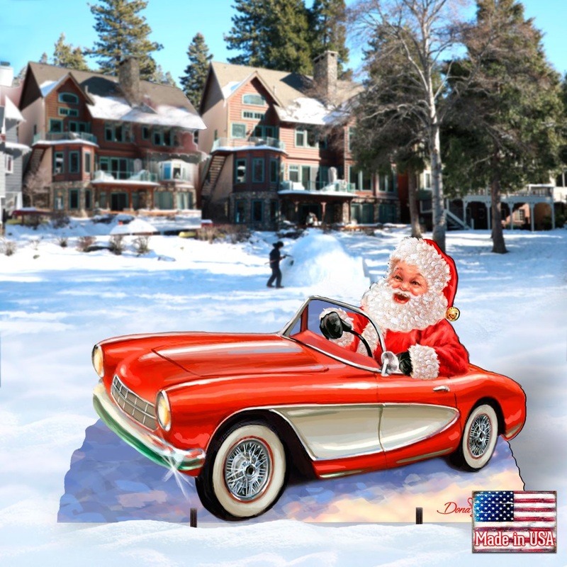 Santa Sports Car Christmas Outdoor Scene by D. Gelsinger – Christmas Santa Snowman Decor – 8461030F-1554