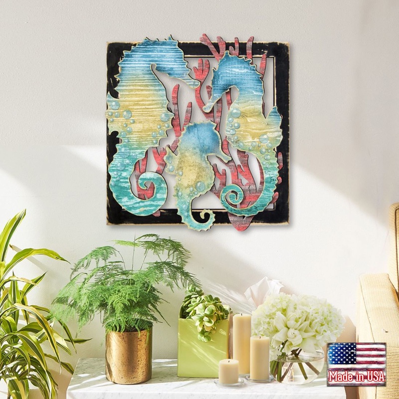 Seahorse Rustic Wooden Wall Decor by G. DeBrekht – Coastal Sea-Life Decor – G98517S3