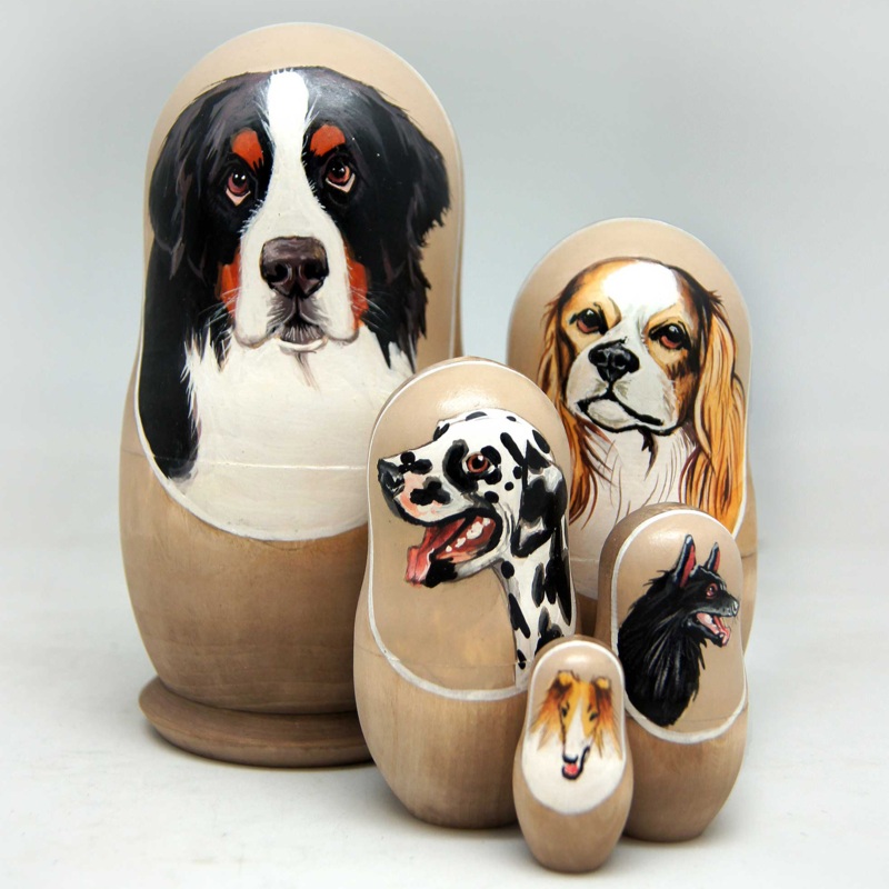 Senbernar Dog Matreshka Nesting Hand-Painted Doll Set of 5 by G. DeBrekht – Pets Dog and Cats Decor – 150031
