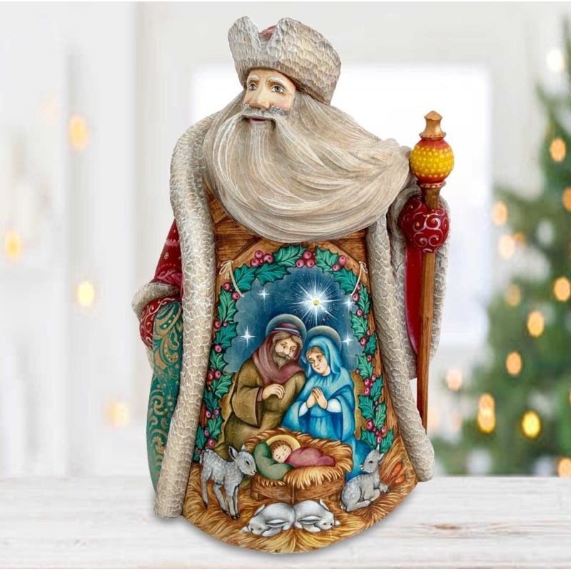 Silent Night Under the Bright Star Santa Hand-Painted WOODCARVED Masterpiece by G. DeBrekht – Nativity Holiday Decor – 217011 *** PRE-ORDER – Handmade Just for You! ***