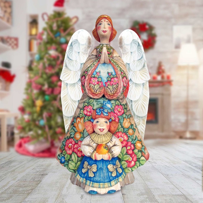 Summer Angel with Girl Hand-Painted WOODCARVED Masterpiece by G. DeBrekht – Nativity Holiday Decor – 251091
