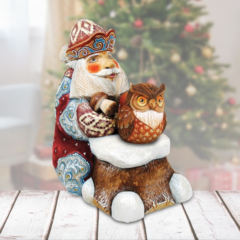 Surprise Box Winter Owl Santa Handcrafted Christmas Figurine – G. DeBrekht –  – 519152