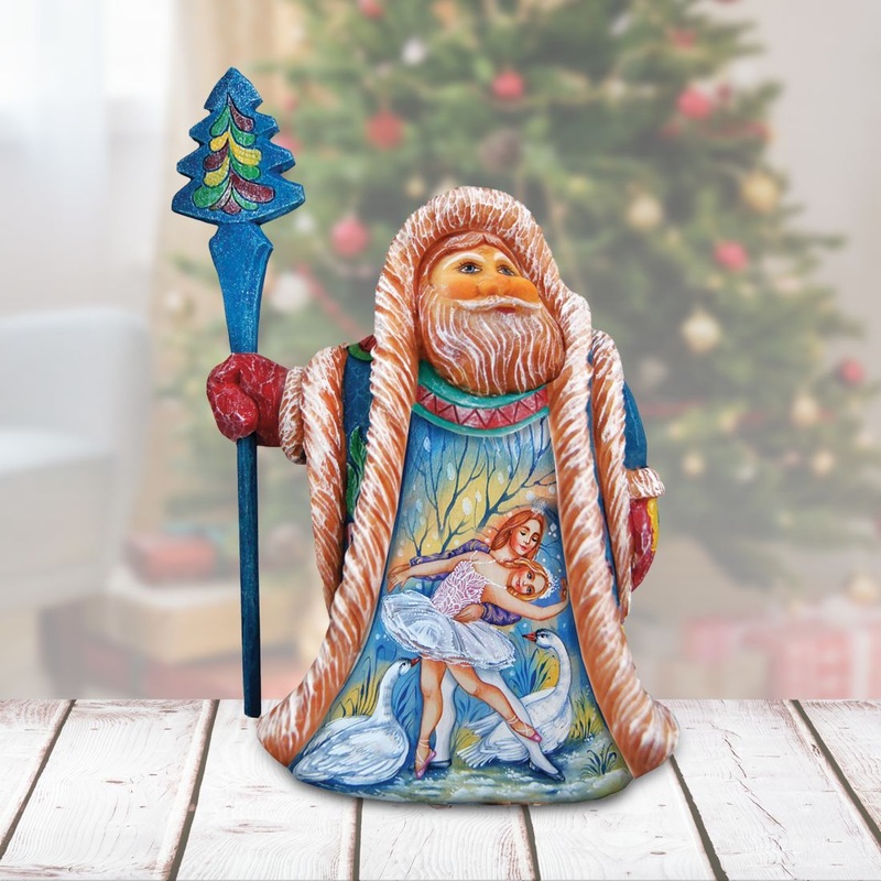 Swan Lake Scene Santa Handcrafted Christmas Figurine – G. DeBrekht – Christmas Santa Snowman Decor – 532328
