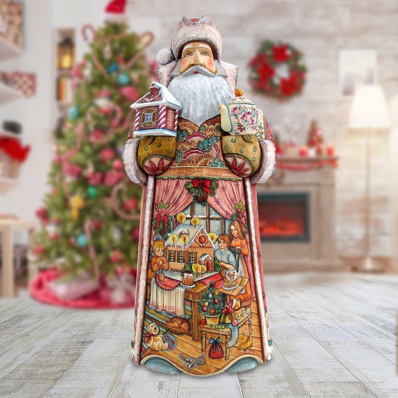 Sweet Celebration Santa Hand-Painted WOODCARVED Masterpiece by G. DeBrekht – Christmas Decor – 215840