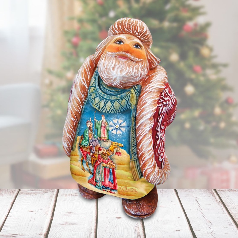 Three Kings Santa Handcrafted Christmas Figurine – G. DeBrekht – Christmas Santa Snowman Decor – 534524