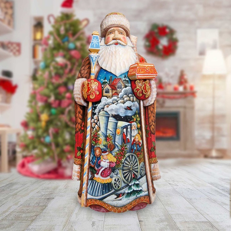Train Ride Santa Hand-Painted WOODCARVED Masterpiece by G. DeBrekht – Christmas Decor – 215632