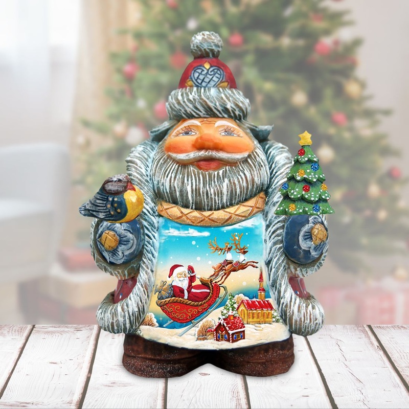Up-Up and Away Santa Handcrafted Christmas Figurine – G. DeBrekht – Christmas Santa Snowman Decor – 533433