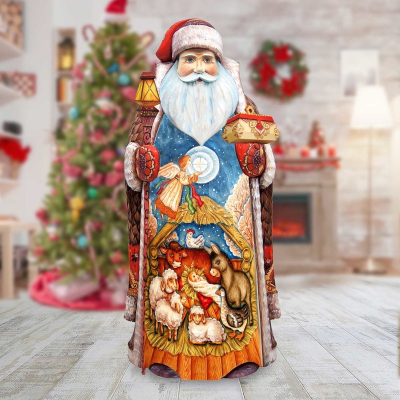 Village Nativity Devotional Santa Hand-Painted WOODCARVED Masterpiece by G. DeBrekht – Nativity Holiday Decor – 215520