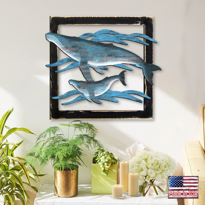 Whales in Frame Rustic Wooden Wall Decor by G. DeBrekht – Coastal Sea-Life Decor – G98516S2