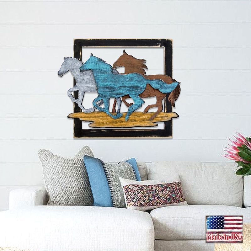 Wild Stallions in Frame Wooden Wall Decor by G. DeBrekht – Nature Wildlife Decor  – G98159S3