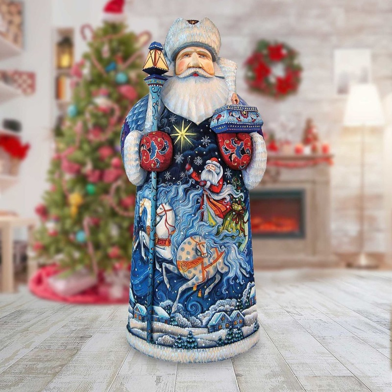 Winter Sleigh Ride Santa Hand-Painted WOODCARVED Masterpiece by G. DeBrekht – Christmas Decor – 215630 *** PRE-ORDER – Handmade Just for You! ***