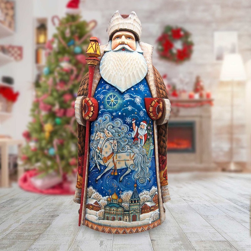 Winter Sleigh Ride with Santa Hand-Painted WOODCARVED Masterpiece by G. DeBrekht – Christmas Decor – 215630R