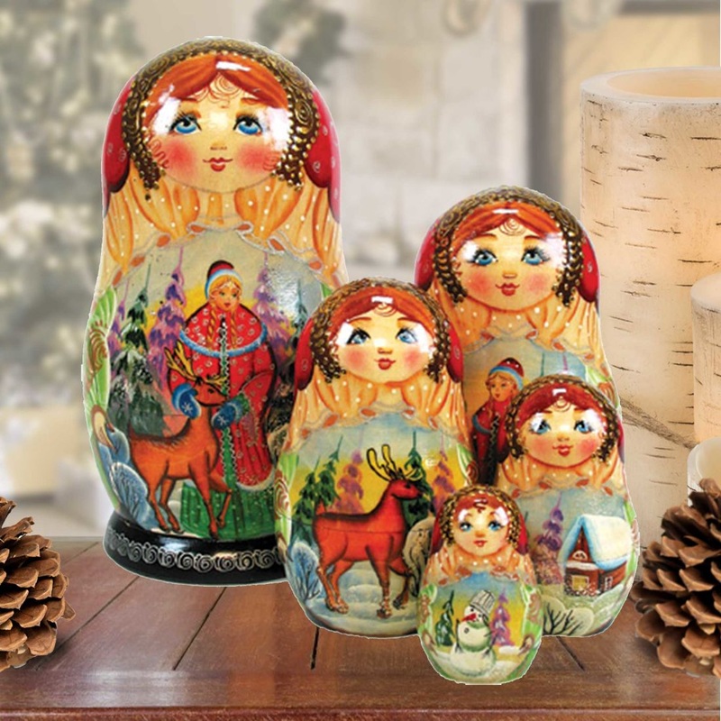 Alenushka and Ivanushka Matreshka Nesting Hand-Painted Dolls Set of 5 by G. DeBrekht – Christmas Decor – 1300930