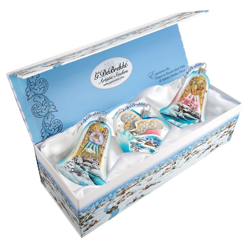 Angels Glass Ornament Set of 3 by G. DeBrekht – Nativity Holiday Decor – 73160-B3