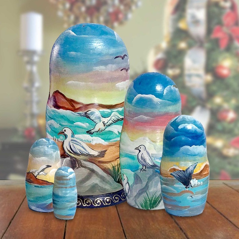 At the Sea Matreshka Nesting Hand-Painted Dolls Set of 5 by G. DeBrekht – Coastal Holiday Decor – 1300814