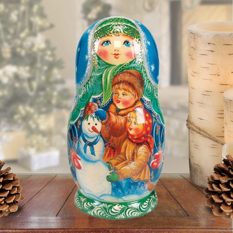 Build Snowman Matreshka Stacking Hand-Painted Dolls Set of 5 by G. DeBrekht – Christmas Decor – 1300932