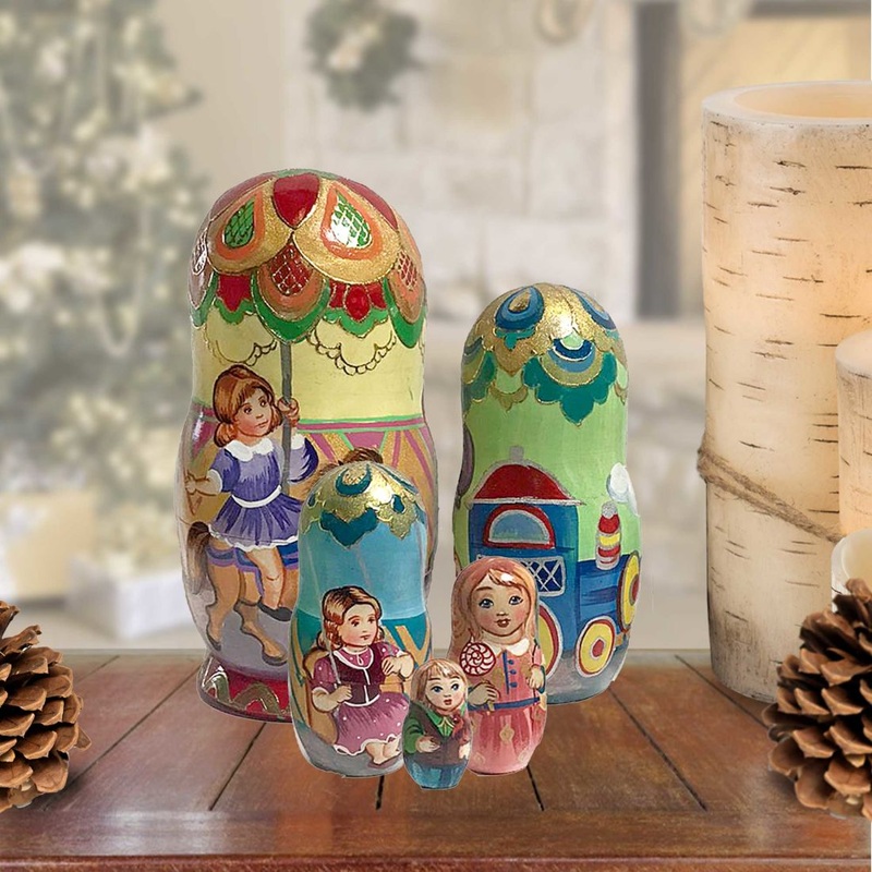 Carousel Ride Matreshka Nesting Hand-Painted Doll Set of 5 by G. DeBrekht – Christmas Decor – 1300914