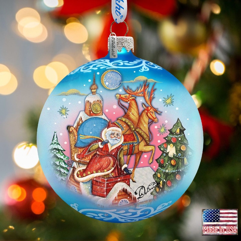 Christmas Is Coming Glass Ornament Set of 3 by G. DeBrekht – Christmas Santa Snowman Decor – 73741-S3