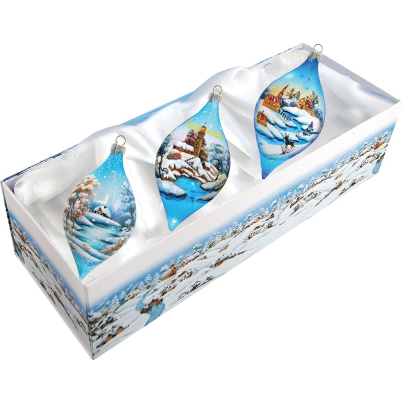 Classical Drops Glass Ornament Set of 3 by G. DeBrekht – Christmas Decor – 74121-B3